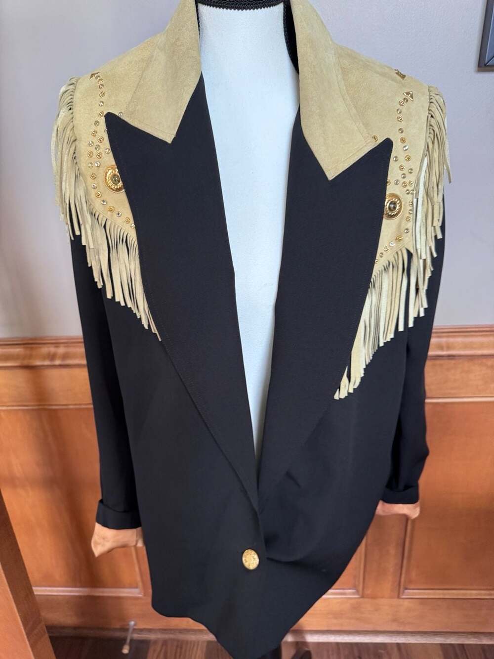 Criscione New York Black Western Fringe Rhinestone Blazer Jacket Size 6